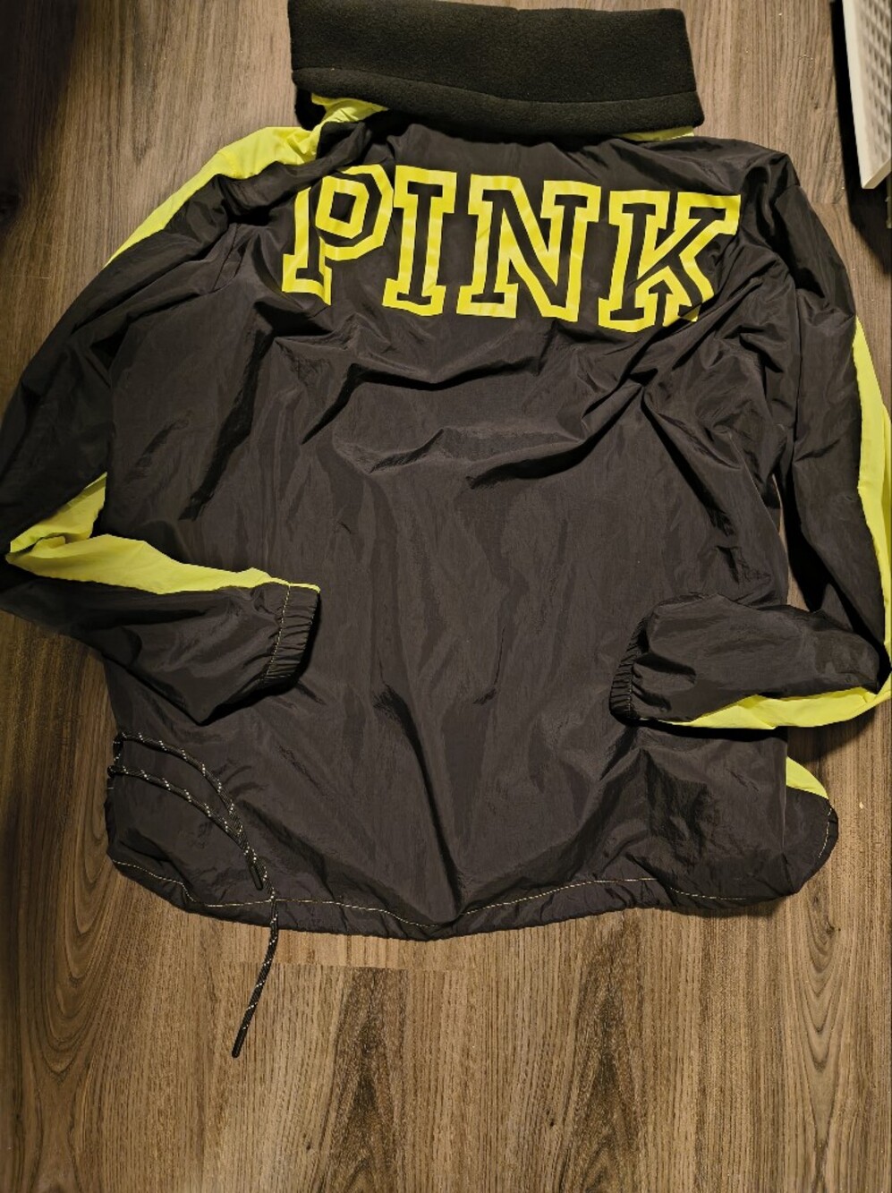 PINK Victoria's Secret Black and Neon Yellow Windbreaker Jacket